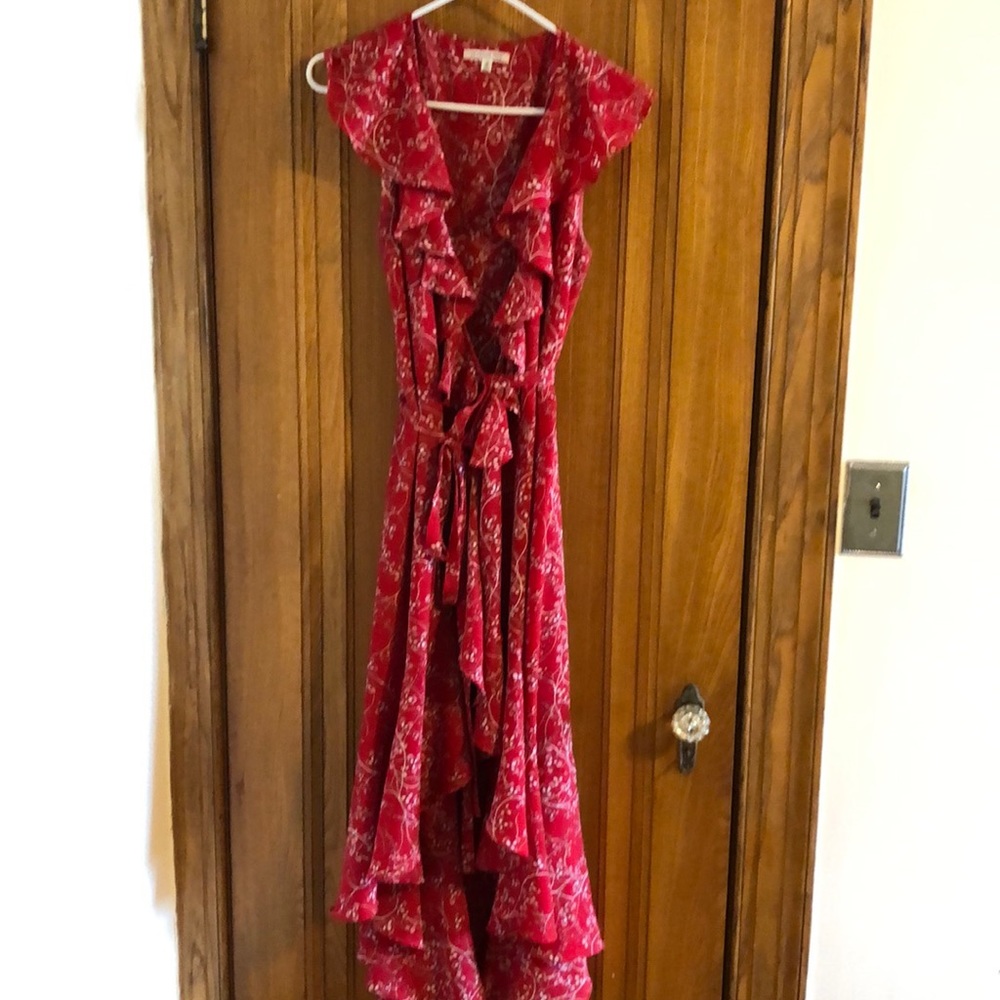 Red Atelier Max high/low wrap dress.